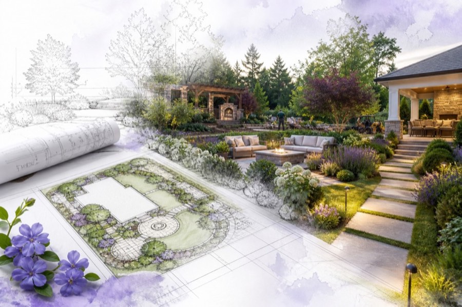 Homeowner and contractor preparing to build an approved landscape design